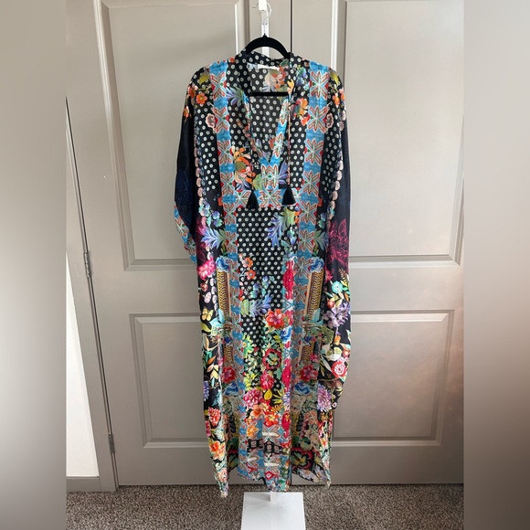 Johnny Was Dreamer Long Kaftan Maxi Dress Boho Floral Silk Blend Size L - Picture 7 of 10